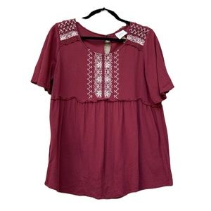 KNOX ROSE Boho Peep Hole Back Embroidered Top Size M